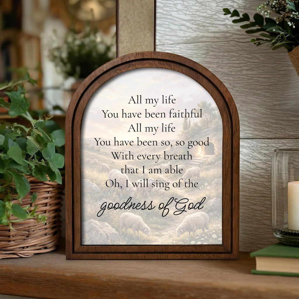 Christian Wall Art, Scripture Wall Art, Jesus Wall Art, Kids Room Art, Goodness of God Lyrics Wood Arch Frame, Scripture Verse Gift
