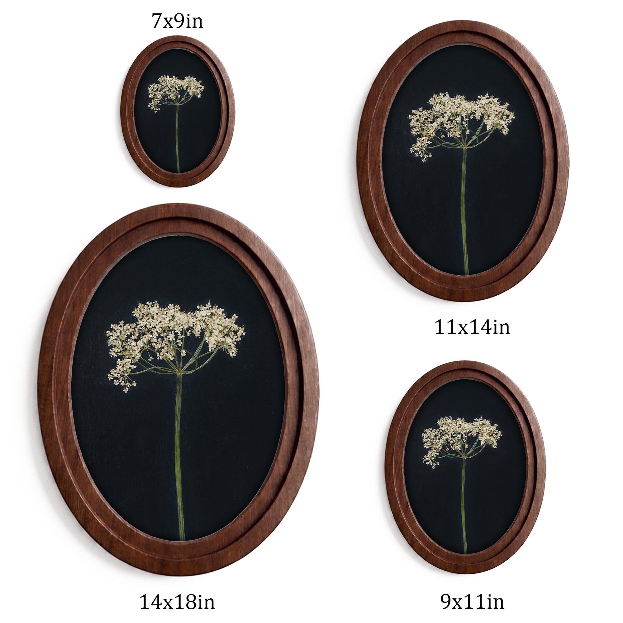 Minimalist Botanical Wall Art Oval Frame, Wildflower Canvas Print, Dark Floral Decor, Vintage Nature Wall Art