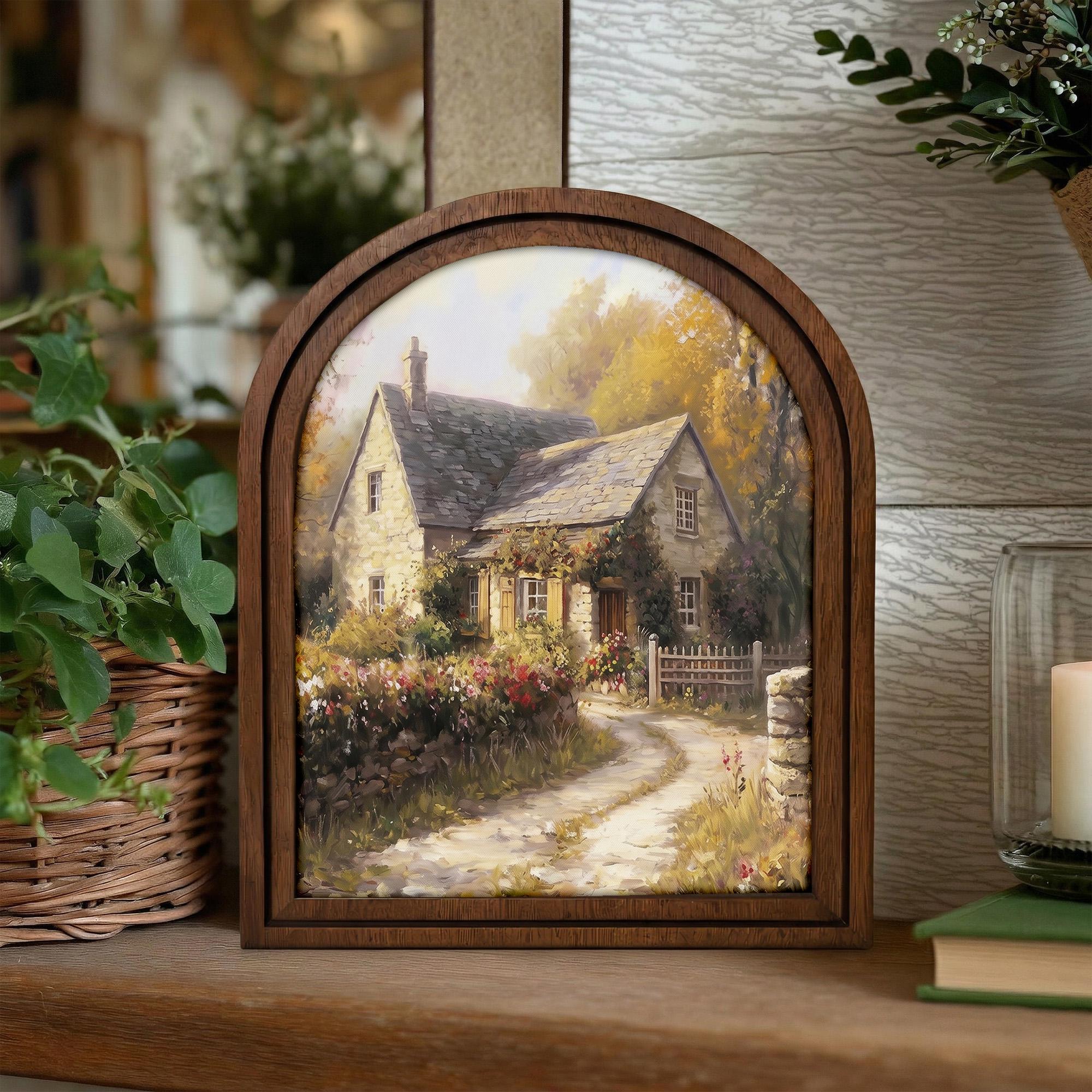 Cottagecore Wall Art, Cottage Painting, Country Home Decor, Landscape Canvas Print, Rustic Wood Framed Art, Vintage House Poster, Gift