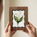 Handmade Scalloped Wood Picture Frame, 3-Layer Plywood Floral Art Frame, Wavy Border Walnut Finish Photo Frame