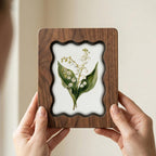 Handmade Scalloped Wood Picture Frame, 3-Layer Plywood Floral Art Frame, Wavy Border Walnut Finish Photo Frame