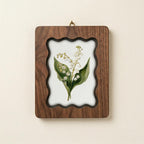 Handmade Scalloped Wood Picture Frame, 3-Layer Plywood Floral Art Frame, Wavy Border Walnut Finish Photo Frame