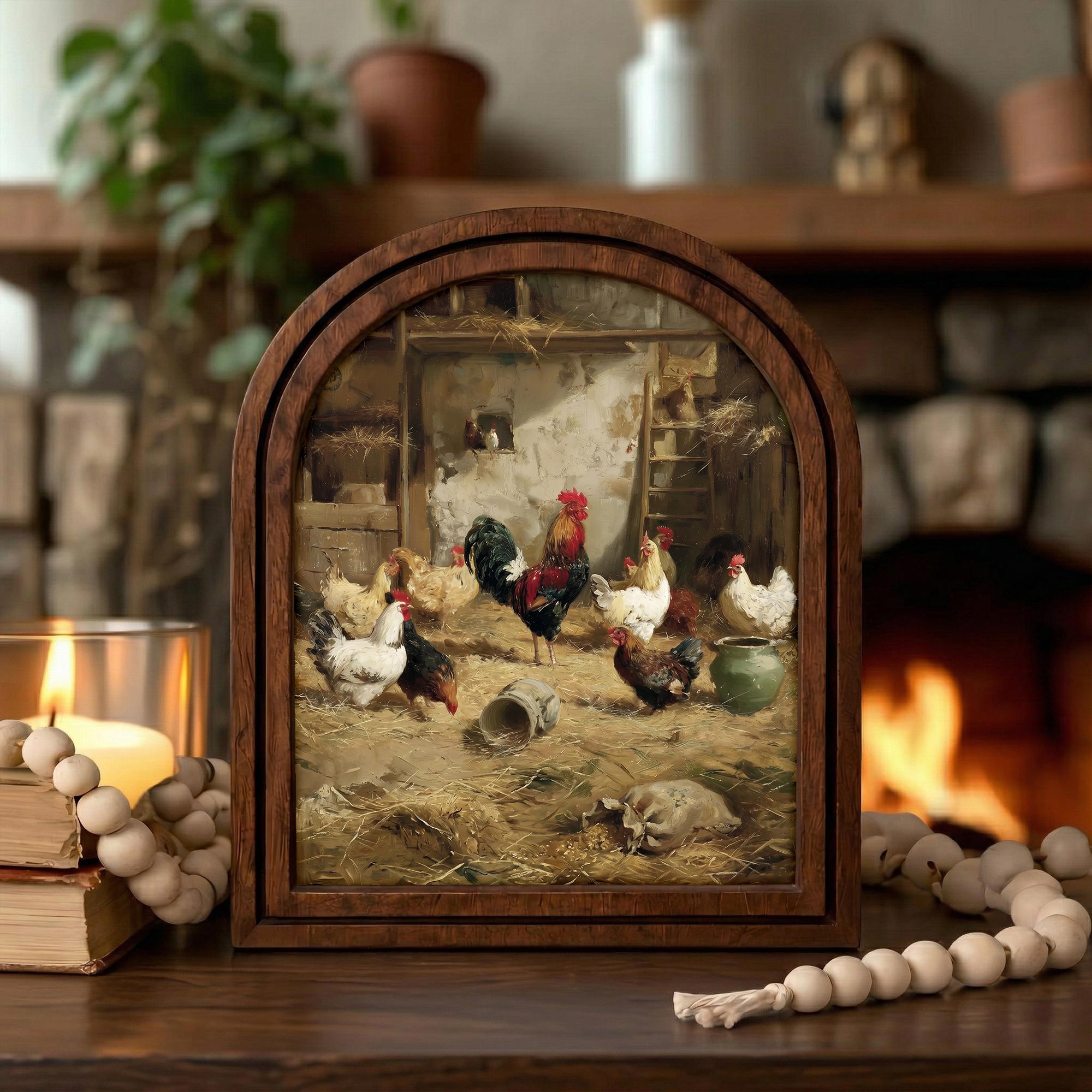 Farmhouse Wall Art, Vintage Rooster Print, Chicken Coop Painting, Cottagecore Decor, Rustic Wood Canvas Art, Country Kitchen Decor, Gift