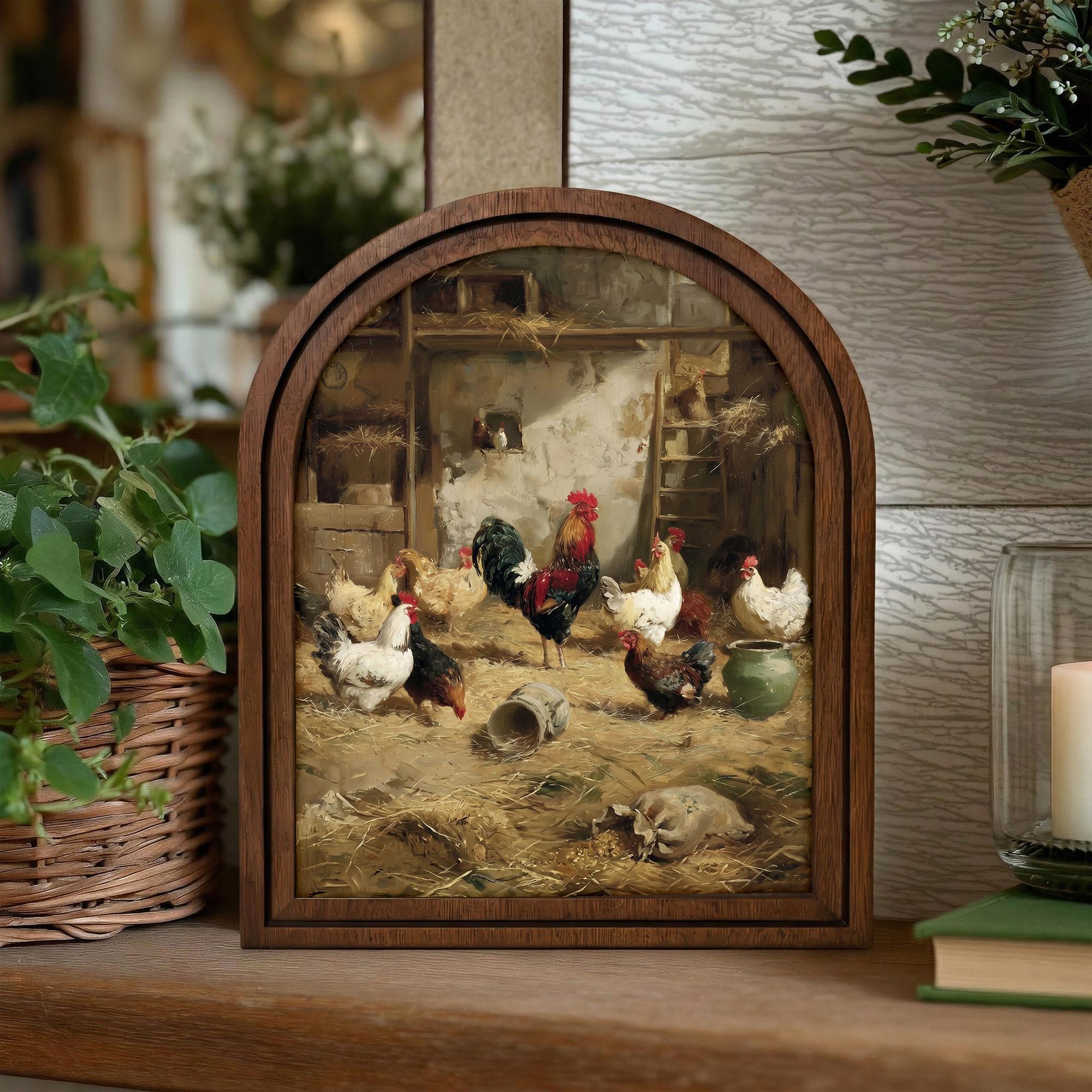 Farmhouse Wall Art, Vintage Rooster Print, Chicken Coop Painting, Cottagecore Decor, Rustic Wood Canvas Art, Country Kitchen Decor, Gift