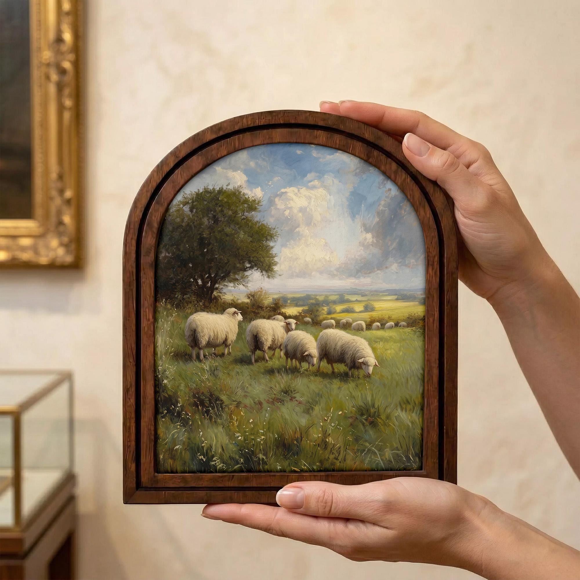 Farmhouse Wall Art, Vintage Sheep Print, Country Landscape Art, Cottagecore Decor, Rustic Wood Canvas Art, Meadow Pasture Poster, Gift