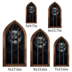 Full Moon Painting, Gothic Window Wall Art, Flying Dragon Silhouette, Cathedral Arch Frame, Dark Academia Decor, Wood Laser Cut Layer Art