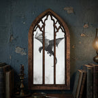 Flying Dragon Painting, Gothic Window Wall Art, Mythical Beast Decor, Cathedral Arch Frame, Dark Academia Print, Wood Laser Cut Layered Art