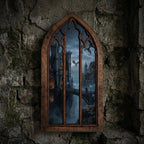 Wizard Academy Print, Gothic Window Wall Art, Magical Castle Painting, Cathedral Arch Frame, Dark Academia Decor, Wood Laser Cut Layered Art