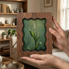 Lily of the Valley Wood Picture Frame, Scalloped Plywood Wall Decor, Wavy Border Botanical Art, May Birth Flower Gift 7x9 9x11 11x14 14x18