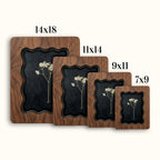 White Baby‘s Breath Pressed Flower Wall Art, Scalloped Walnut Plywood Frame, Moody Dark Botanical Decor, 3-Layer Wood Floral Frame Gift