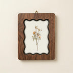 Orange Wildflower Pressed Flower Art, Scalloped Walnut Plywood Frame, Botanical Wall Decor, 3-Layer Wood Floral Artwork, Small Flower Gift