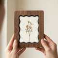 Orange Wildflower Pressed Flower Art, Scalloped Walnut Plywood Frame, Botanical Wall Decor, 3-Layer Wood Floral Artwork, Small Flower Gift
