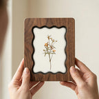 Orange Wildflower Pressed Flower Art, Scalloped Walnut Plywood Frame, Botanical Wall Decor, 3-Layer Wood Floral Artwork, Small Flower Gift