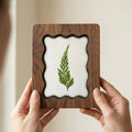 Green Fern Leaf Pressed Wall Art, Scalloped Walnut Plywood Frame, Botanical Fern Home Decor, 3-Layer Wood Foliage Artwork, Nature Lover Gift