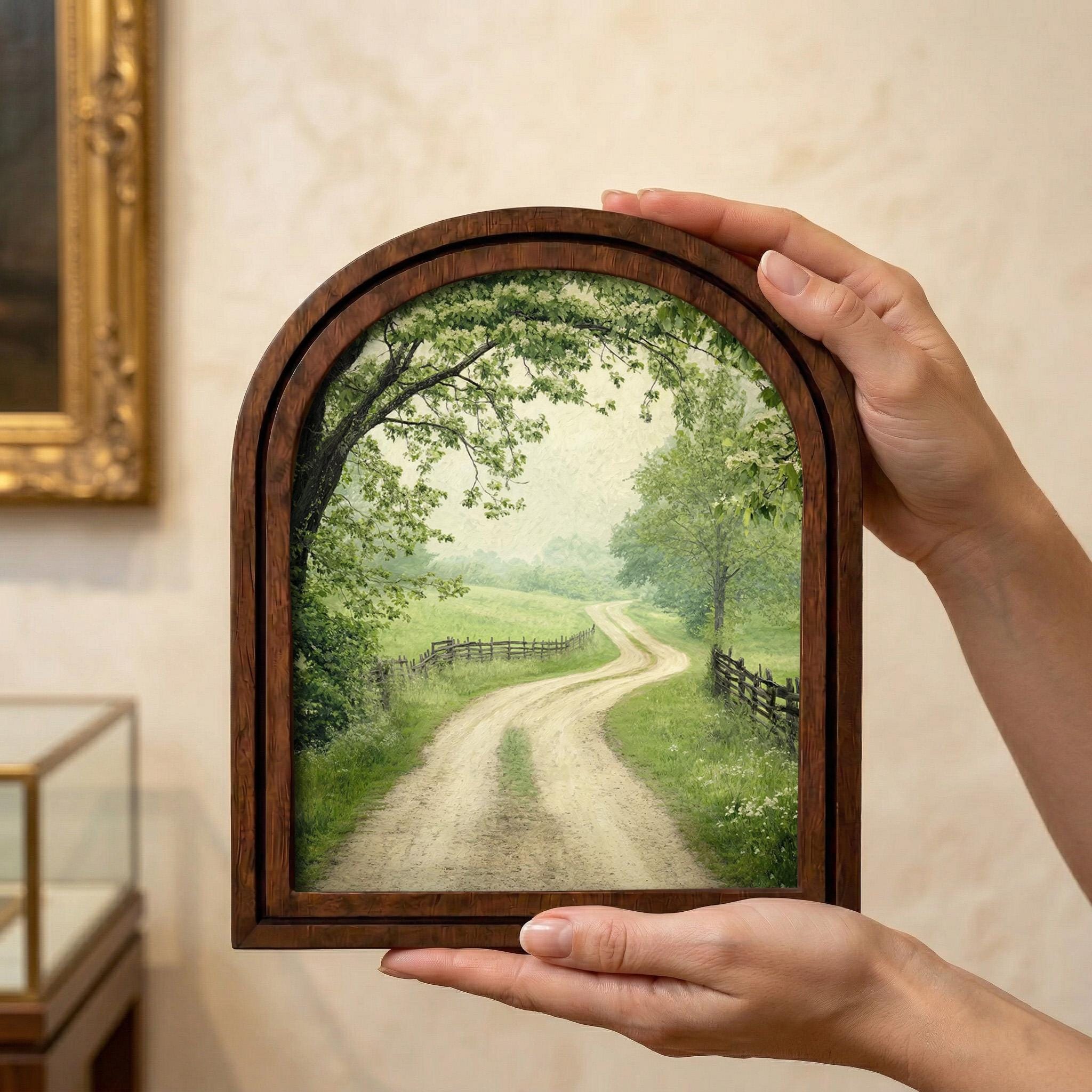 Nature Landscape Art, Farmhouse Wall Art, Country Road Painting, Cottagecore Decor, Rustic Wood Canvas, Scenic Greenery Print, Tabletop Gift