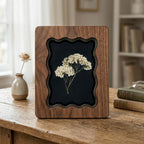 Framed Pressed Flower Wall Art, 3-Layer Plywood Scalloped Wood Frame, Botanical Herbarium Decor, Minimalist Floral Art Print, Gift for Her