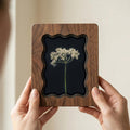 Pressed Flower Art in Scalloped Wood Frame, Botanical Herbarium Wall Decor, 3-Layer Plywood Floral Print, Minimalist Nature Gift for Her