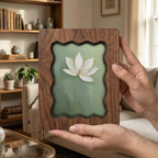 Lotus Flower Wood Wall Art, 3D Layered Plywood Floral Decor, Zen Flower Painting in Scalloped Wooden Frame, Minimalist Botanical Home Gift