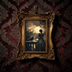 Gothic Woman and Raven Painting, Ornate Gold Framed Dark Academia Decor, Moody Moonlight Wall Art, Premium Resin Frame & Canvas, Witchy Gift