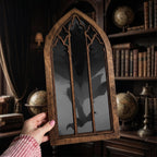 Dark Dragon Painting, Gothic Window Wall Art, Mythical Monster Print, Cathedral Arch Frame, Dark Academia Decor, Wood Laser Cut Layer Art