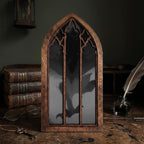 Dark Dragon Painting, Gothic Window Wall Art, Mythical Monster Print, Cathedral Arch Frame, Dark Academia Decor, Wood Laser Cut Layer Art