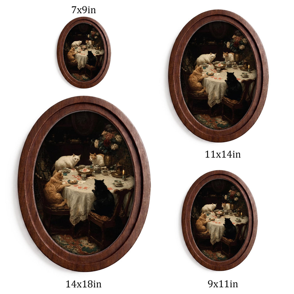 Victorian Cats Playing Cards 3D Wood Wall Art - Framed Layered Plywood Canvas Decor - Unique Pet Lover Gift - 7x9 9x11 11x14 14x18 Inches