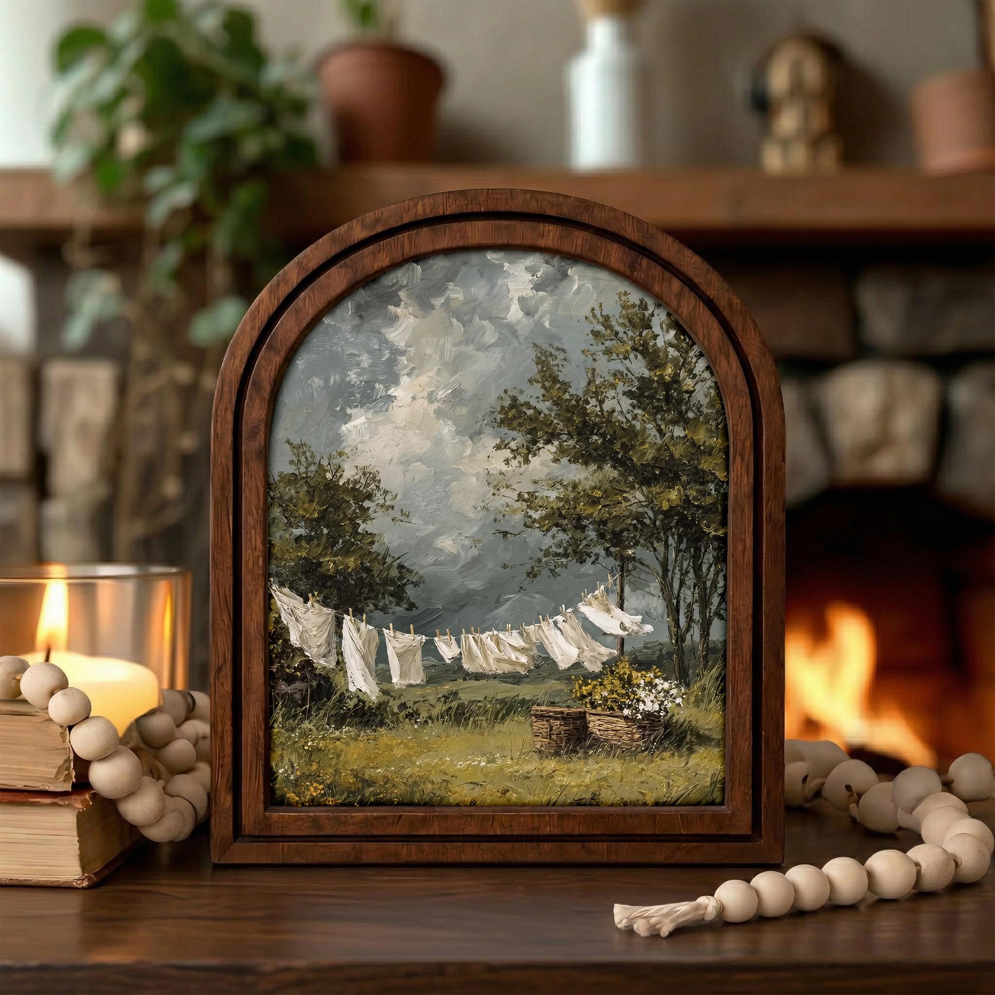 Farmhouse Wall Art, Cottagecore Decor, Vintage Landscape Painting, Laundry Room Art, Rustic Wood Canvas Print, Country Scenery Decor, Gift