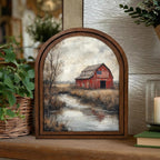 Farmhouse Wall Art, Patriotic Red Barn, American Flag Poster, Vintage Landscape Print, Rustic Wood Canvas Art, Country Scenery Decor, Gift