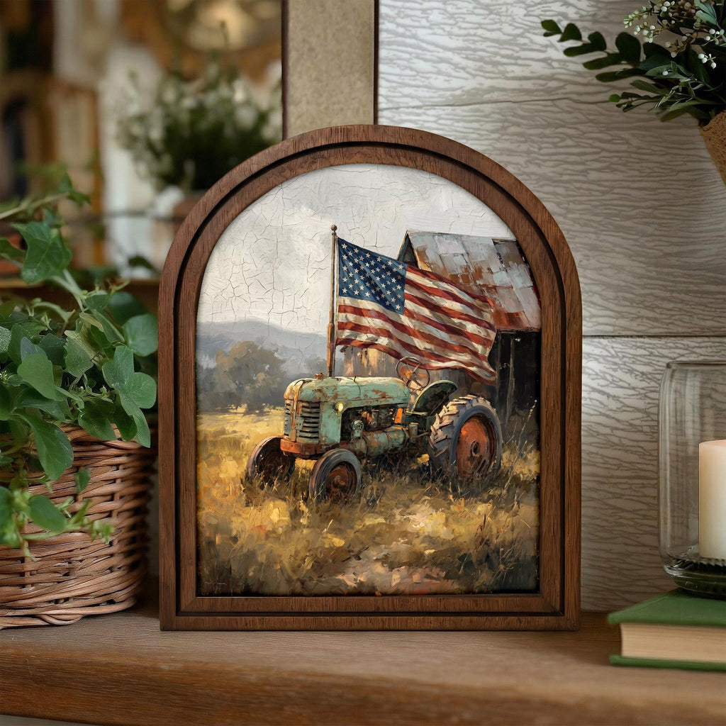 Patriotic Decor,4th of July Wall Art,America 250 Wood Framed Canvas,USA 250 Anniversary Decor,1776-2026 Patriotic Gift, American Tractor Art