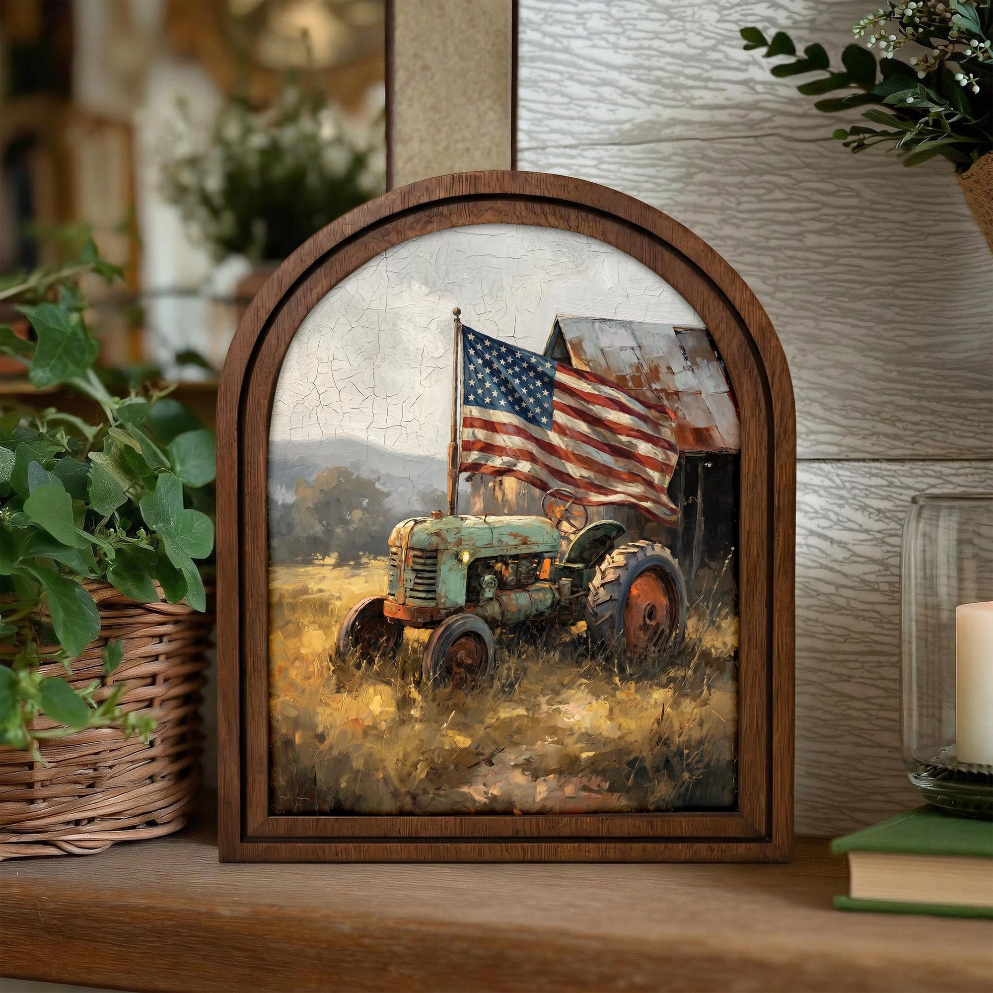 Patriotic Decor,4th of July Wall Art,America 250 Wood Framed Canvas,USA 250 Anniversary Decor,1776-2026 Patriotic Gift, American Tractor Art