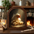 Chicken Wall Art - Mother Hen and Chicks 3D Wood Art - Farmhouse Kitchen Decor - Arched Frame Countryside Canvas - 7x9 9x11 11x14 14x18 Inch