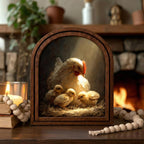 Chicken Wall Art - Mother Hen and Chicks 3D Wood Art - Farmhouse Kitchen Decor - Arched Frame Countryside Canvas - 7x9 9x11 11x14 14x18 Inch
