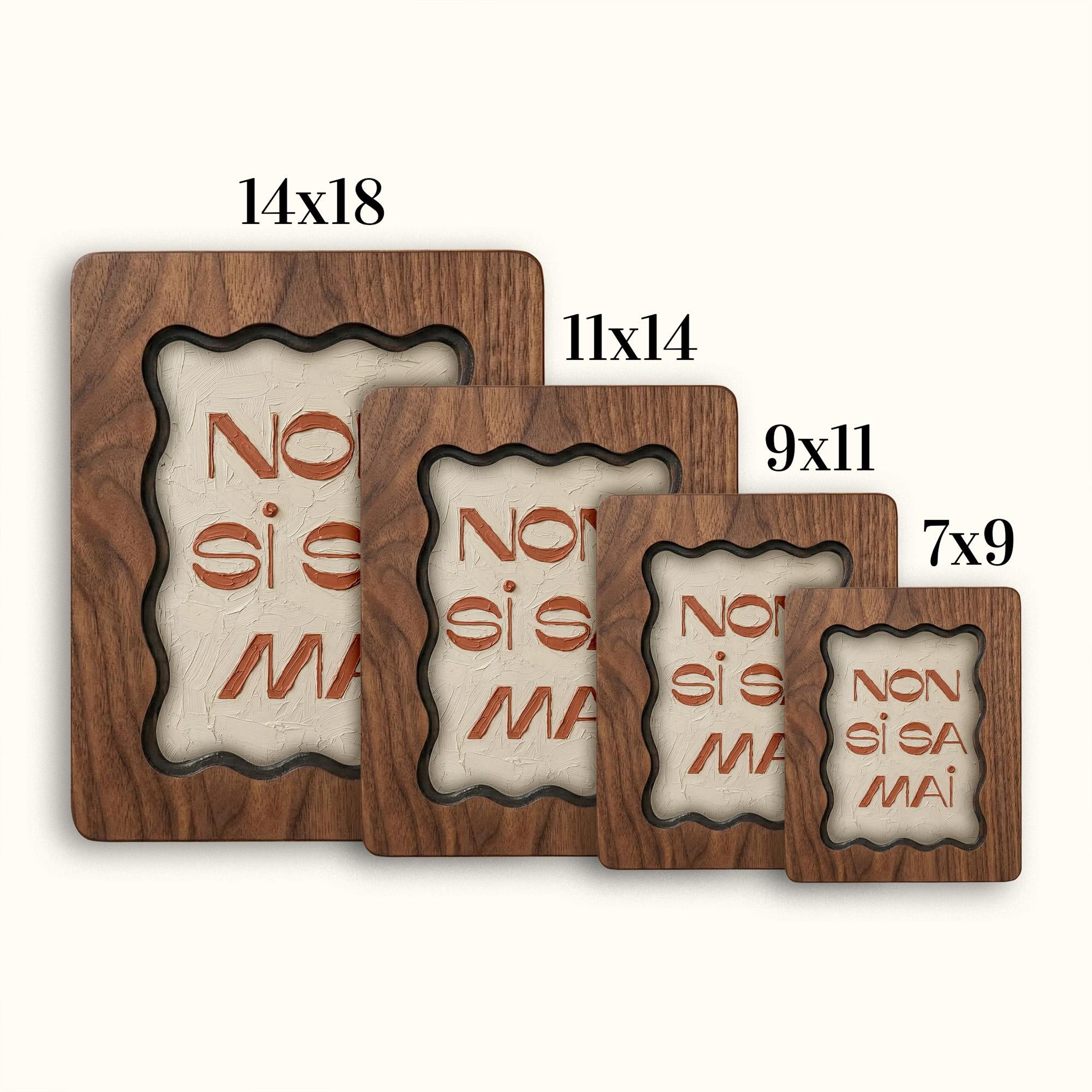 Scalloped Wood Frame 7x9 9x11 11x14 14x18, Wavy Inner Border Picture Frame, 3-Layer Plywood Walnut Finish Wall Art Decor, Eclectic Gift