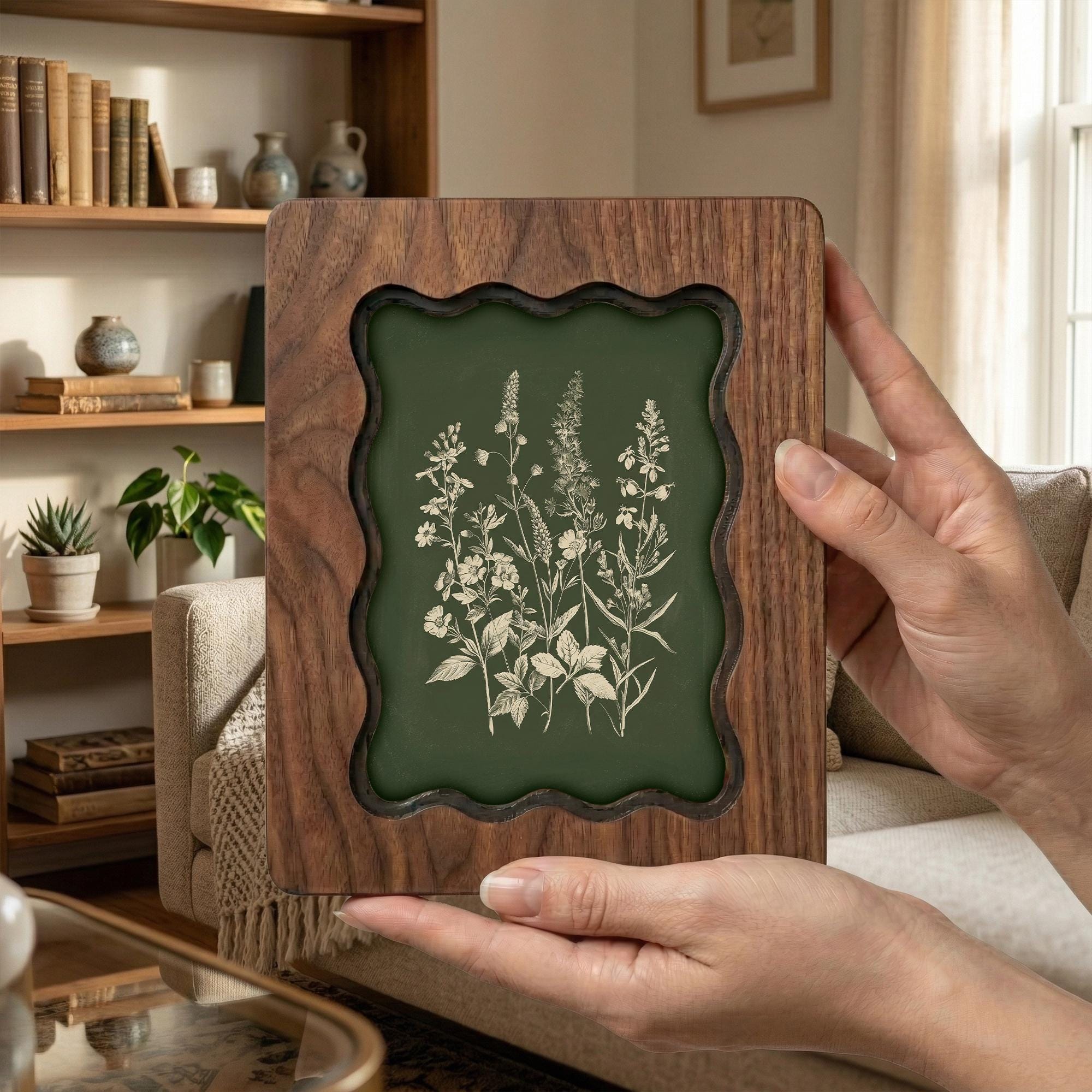 Scalloped Wood Frame, Wavy Photo Frame, Wooden Picture Frame, Botanical Art Frame, Tabletop Frame, Canvas Art Frame, Wall Hanging Frame