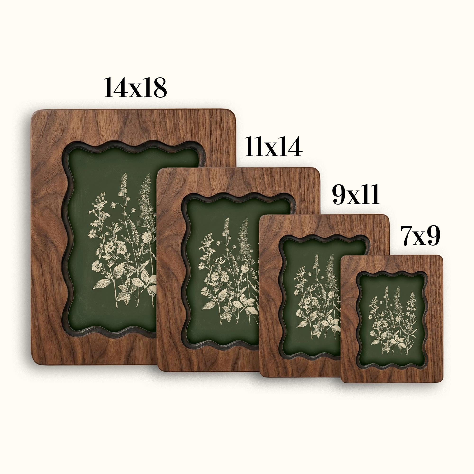 Scalloped Wood Frame, Wavy Photo Frame, Wooden Picture Frame, Botanical Art Frame, Tabletop Frame, Canvas Art Frame, Wall Hanging Frame