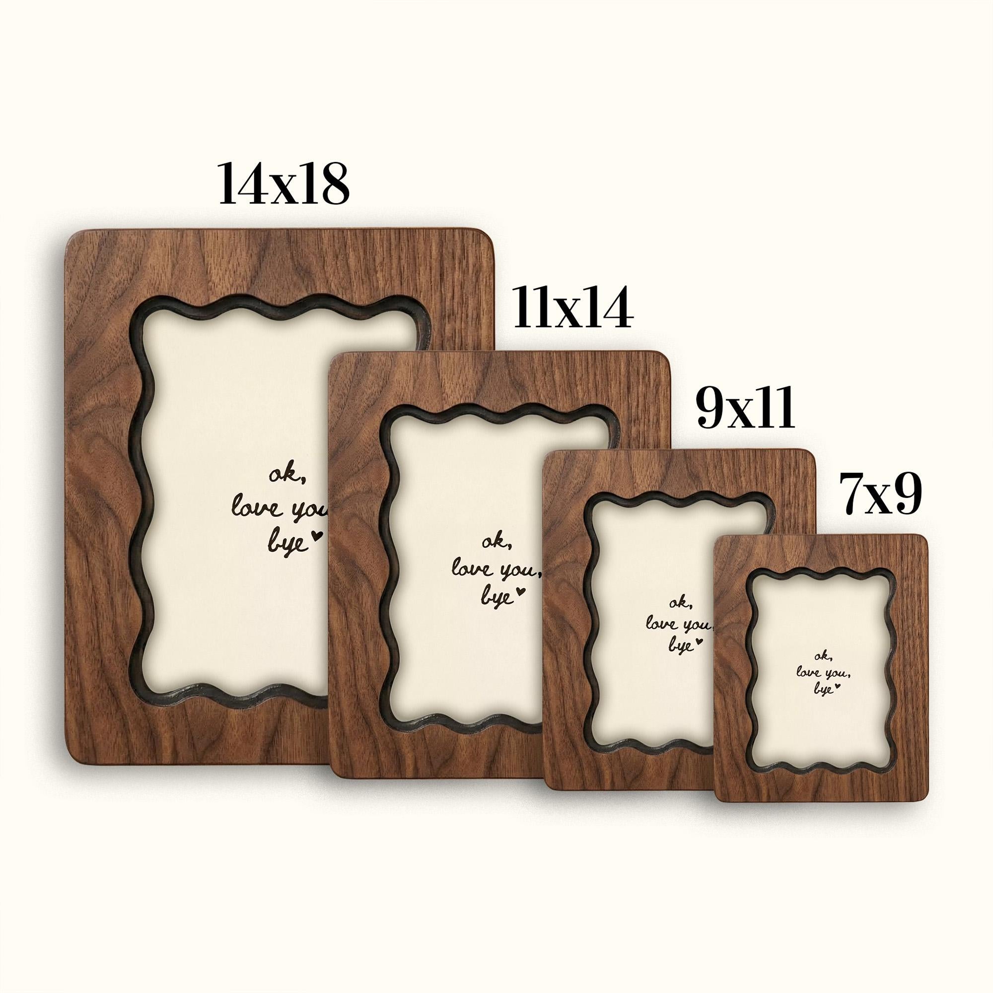 Wavy Scalloped Wood Picture Frame, 3-Layer Plywood Walnut Finish Art Decor, Unique Squiggle Photo Frame 7x9 9x11 11x14 14x18, Couple Gift