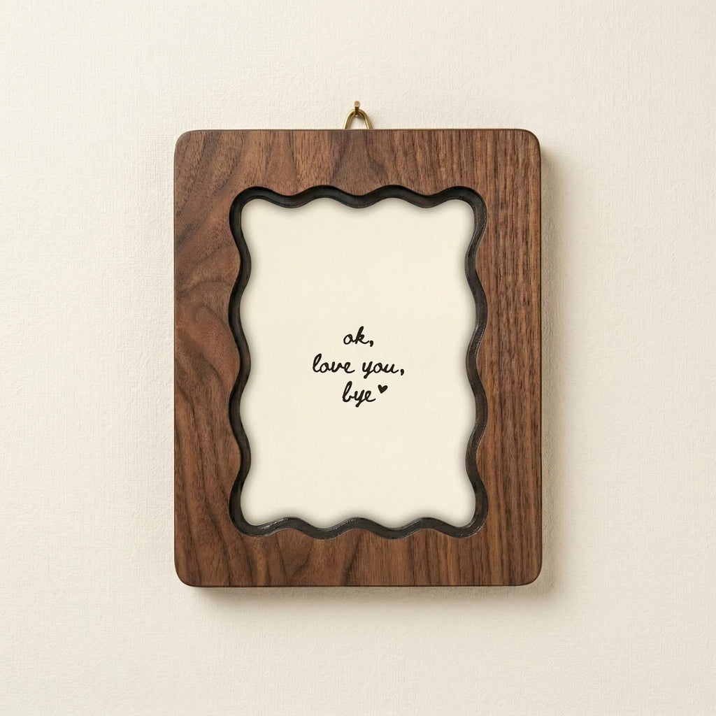 Wavy Scalloped Wood Picture Frame, 3-Layer Plywood Walnut Finish Art Decor, Unique Squiggle Photo Frame 7x9 9x11 11x14 14x18, Couple Gift