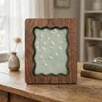 Wavy Scalloped Wood Picture Frame, 3-Layer Plywood Walnut Finish Wall Art, Unique Squiggle Photo Frame 7x9 9x11 11x14 14x18, Modern Gift