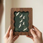 Wavy Scalloped Wood Picture Frame, 3-Layer Plywood Walnut Finish Art Decor, Handcrafted Squiggle Photo Frame 7x9 9x11 11x14 14x18, Desk Gift