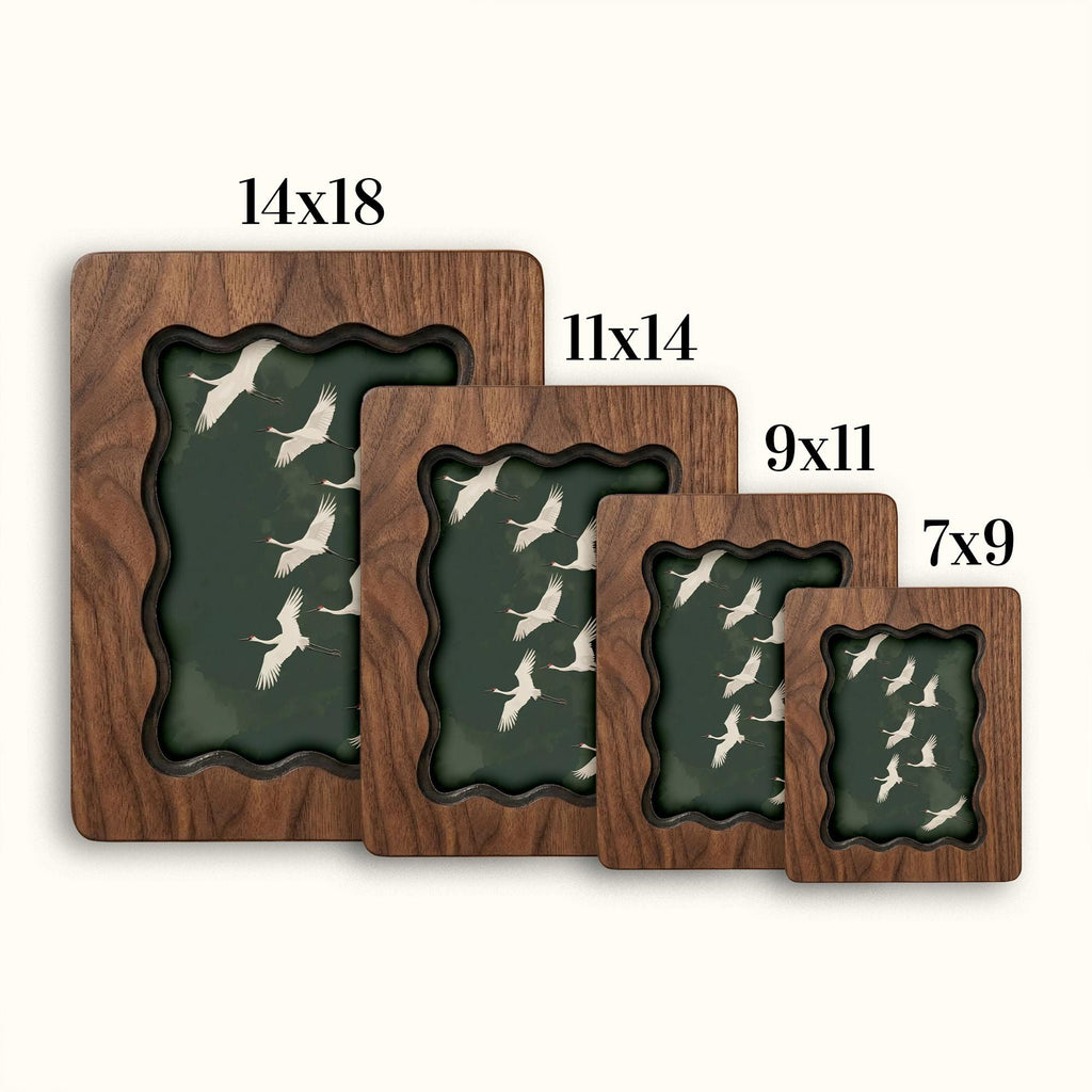 Wavy Scalloped Wood Picture Frame, 3-Layer Plywood Walnut Finish Art Decor, Handcrafted Squiggle Photo Frame 7x9 9x11 11x14 14x18, Desk Gift