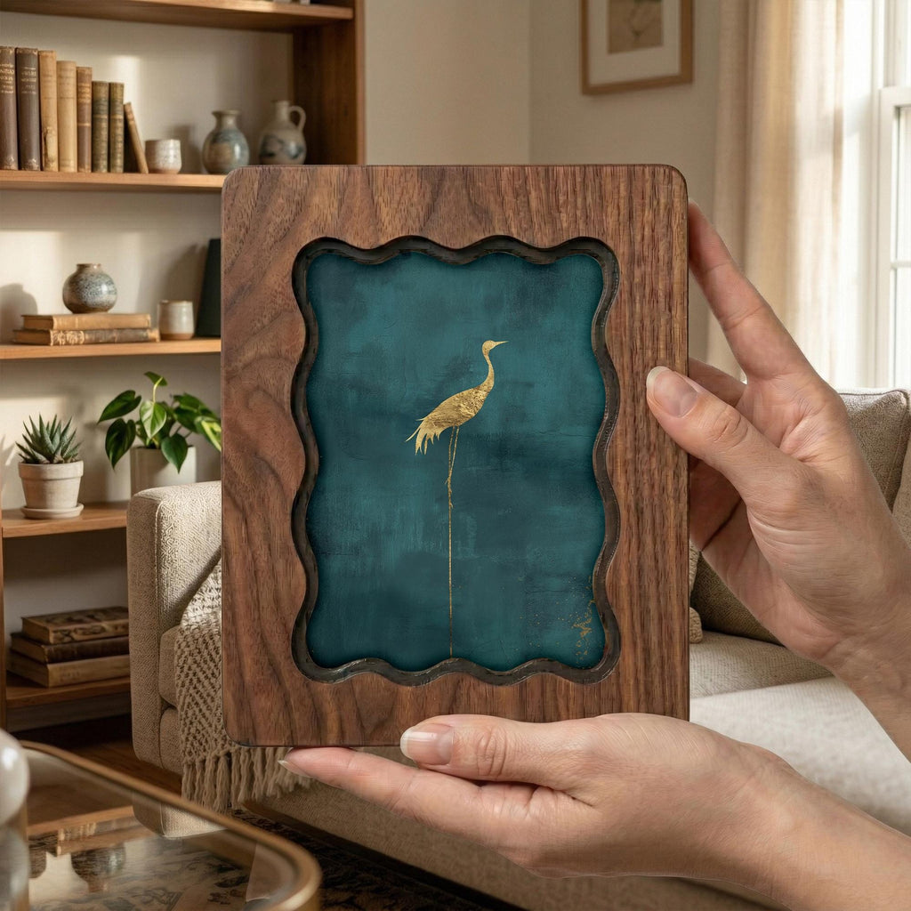 Wood Picture Frame, Scalloped Photo Frame, Wooden Frame 8x10, Custom Picture Frame, Tabletop Art Frame, Wall Decor Frame, Canvas Art Frame
