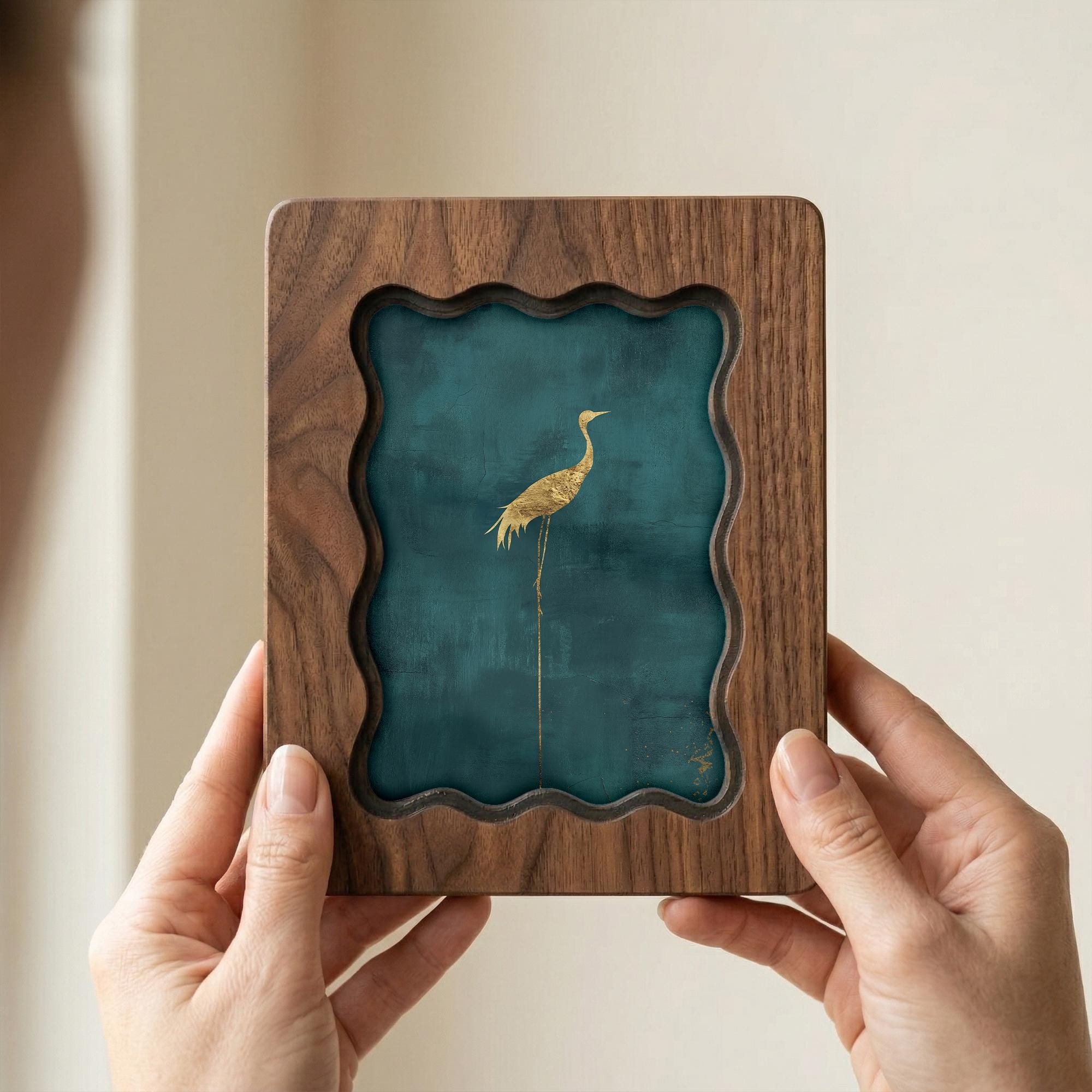 Wood Picture Frame, Scalloped Photo Frame, Wooden Frame 8x10, Custom Picture Frame, Tabletop Art Frame, Wall Decor Frame, Canvas Art Frame