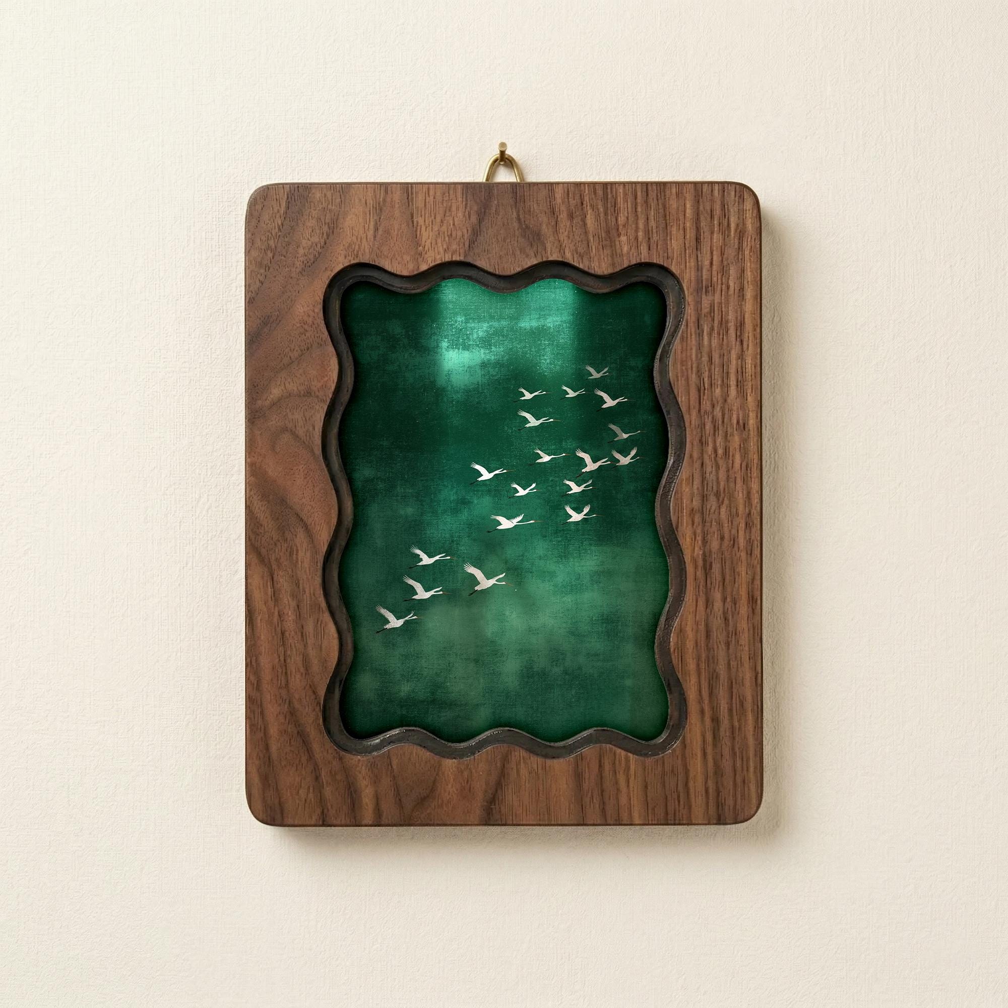 Wavy Scalloped Wood Picture Frame, 3-Layer Plywood Walnut Finish Art Decor, Unique Squiggle Photo Frame 7x9 9x11 11x14 14x18, Tabletop Gift