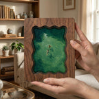 Wavy Scalloped Wood Picture Frame, 3-Layer Plywood Walnut Finish Wall Decor, Small to Large Photo Frame 7x9 9x11 11x14 14x18, Unique Gift