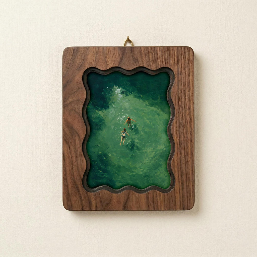 Wavy Scalloped Wood Picture Frame, 3-Layer Plywood Walnut Finish Wall Decor, Small to Large Photo Frame 7x9 9x11 11x14 14x18, Unique Gift