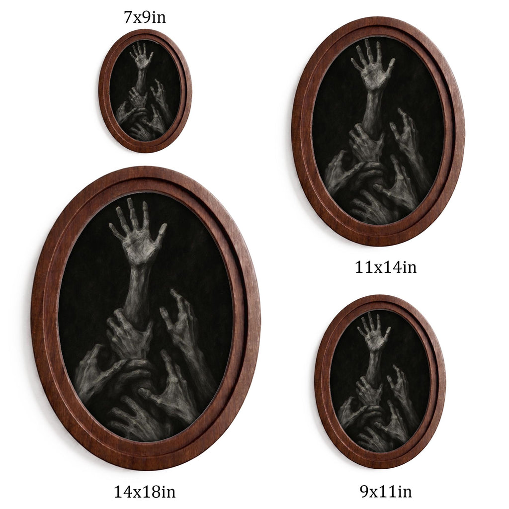 Gothic Wall Art - Dark Academia Hands 3D Wood Art - Horror Aesthetic Canvas in Oval Frame - Creepy Macabre Decor - 7x9 9x11 11x14 14x18 In