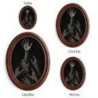 Gothic Wall Art - Dark Academia Hands 3D Wood Art - Horror Aesthetic Canvas in Oval Frame - Creepy Macabre Decor - 7x9 9x11 11x14 14x18 In