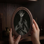 Gothic Wall Art - Dark Academia Hands 3D Wood Art - Horror Aesthetic Canvas in Oval Frame - Creepy Macabre Decor - 7x9 9x11 11x14 14x18 In