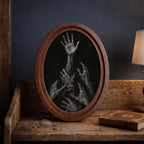 Gothic Wall Art - Dark Academia Hands 3D Wood Art - Horror Aesthetic Canvas in Oval Frame - Creepy Macabre Decor - 7x9 9x11 11x14 14x18 In