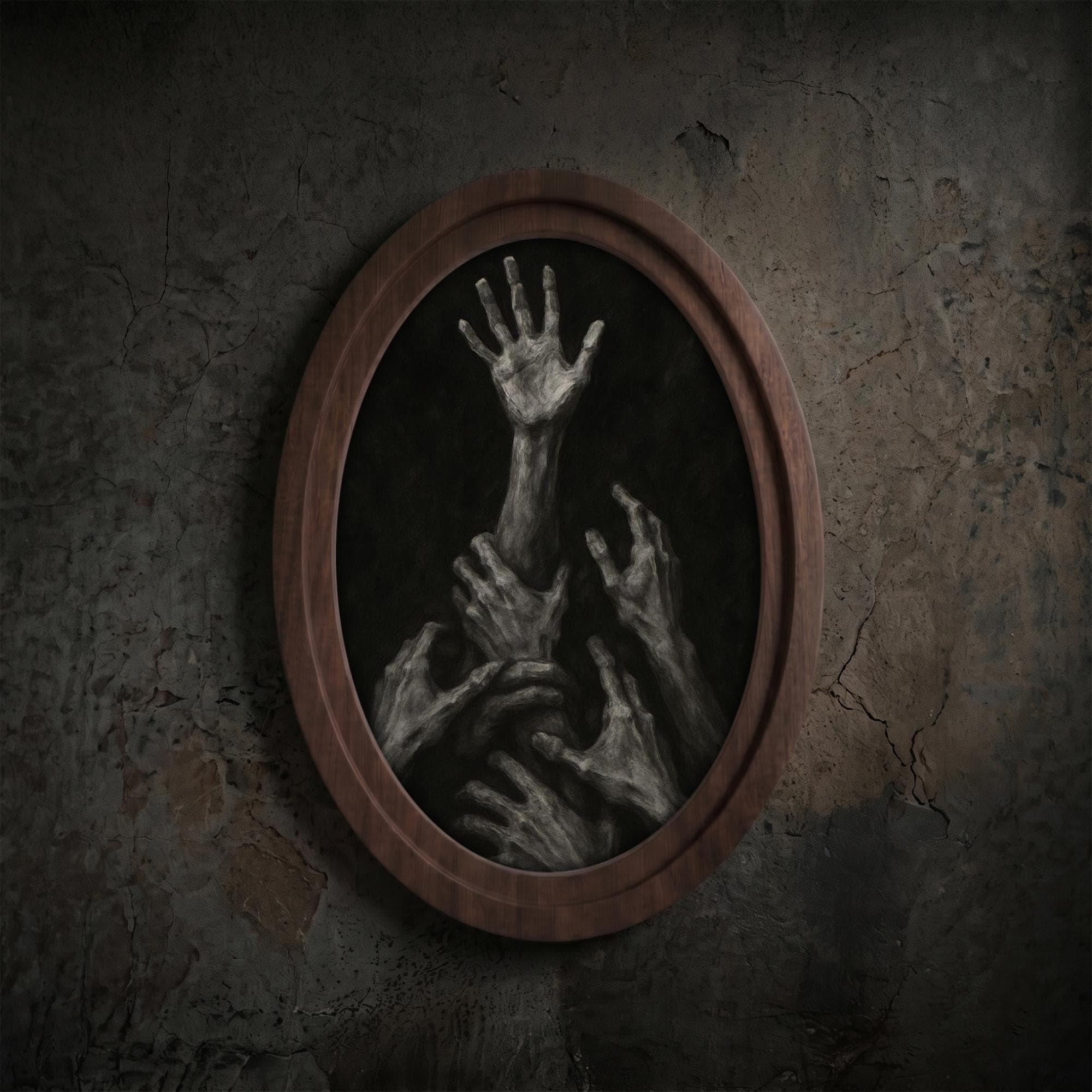 Gothic Wall Art - Dark Academia Hands 3D Wood Art - Horror Aesthetic Canvas in Oval Frame - Creepy Macabre Decor - 7x9 9x11 11x14 14x18 In
